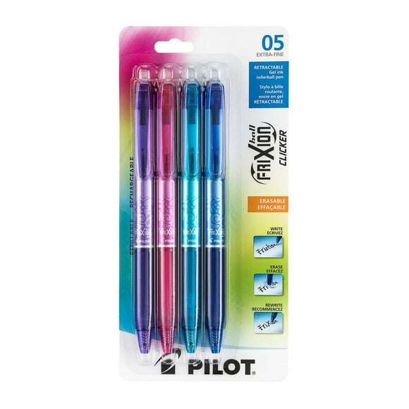 FriXion Ball Clicker Erasable Pens - Assorted, Extra fine 0.5mm point, 4-pk