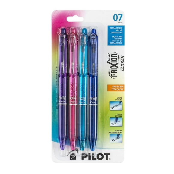 FriXion Ball Clicker Erasable Pens - Assorted, Fine 0.7mm point, 4-pk
