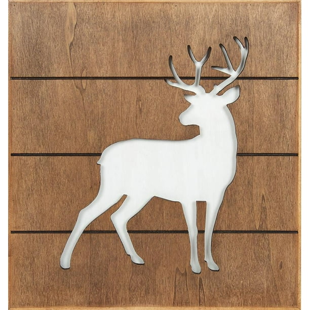 Plaque murale dimensionnelle en grain de bois Canadiana avec découpe d’un cerf