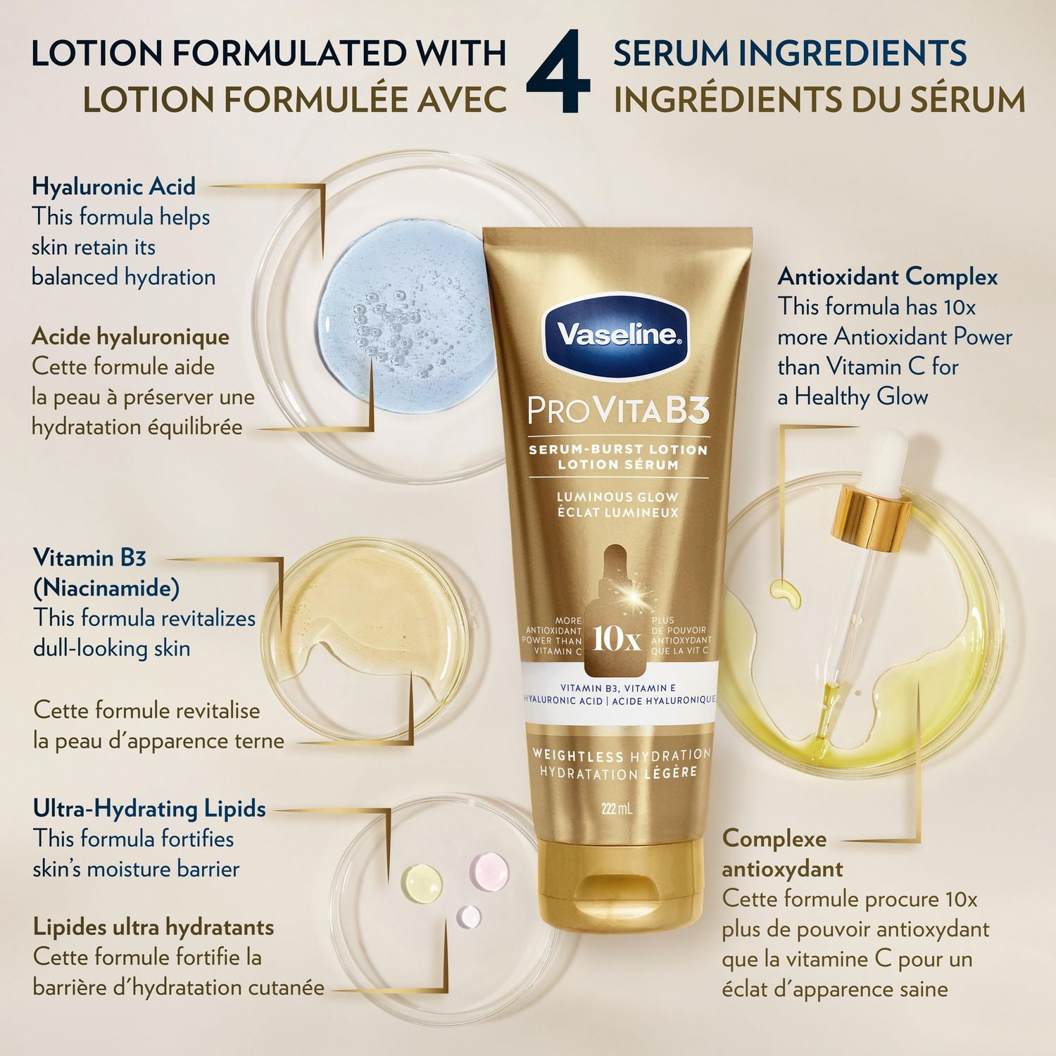 Vaseline Pro VitaB3 Skin Care Healthy, Glowing Skin, Lightweight Luminous Glow 10x Antioxidant Power of Vitamin C, 222mL