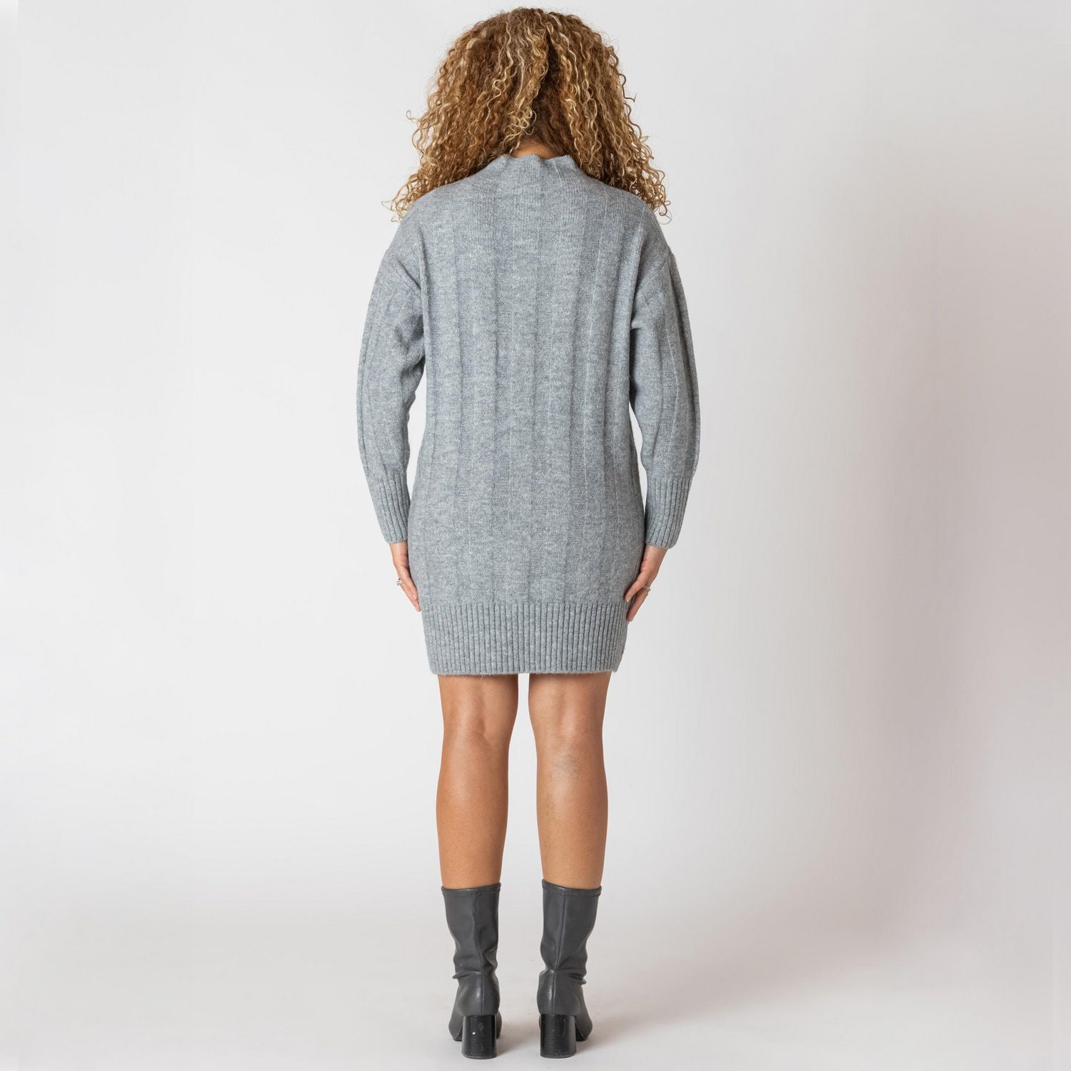 Devoted long sleeve wide rib mock neck sweater dress