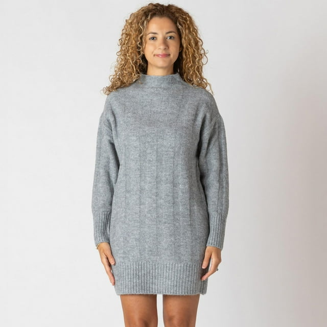 Devoted robe-pull à manches longues, col montant et larges côtes