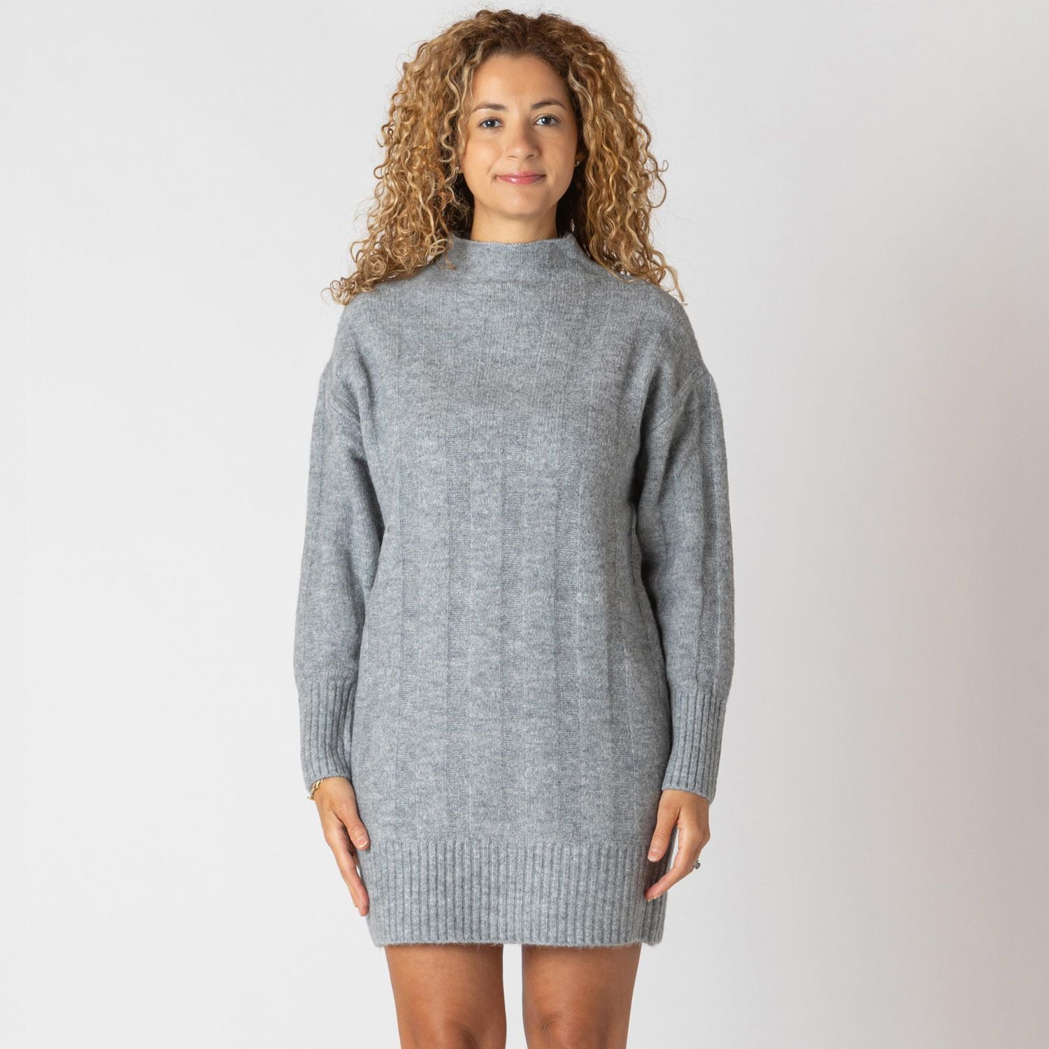 Devoted long sleeve wide rib mock neck sweater dress
