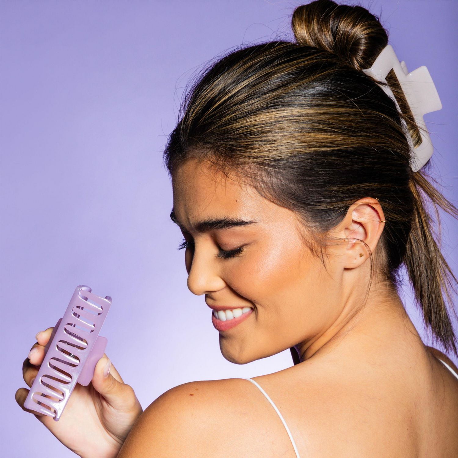 Gimme Rectangle Claw Clips, Purple & Cream, 2 Ct, Rectangle claw clips, purple & cream, 2 ct