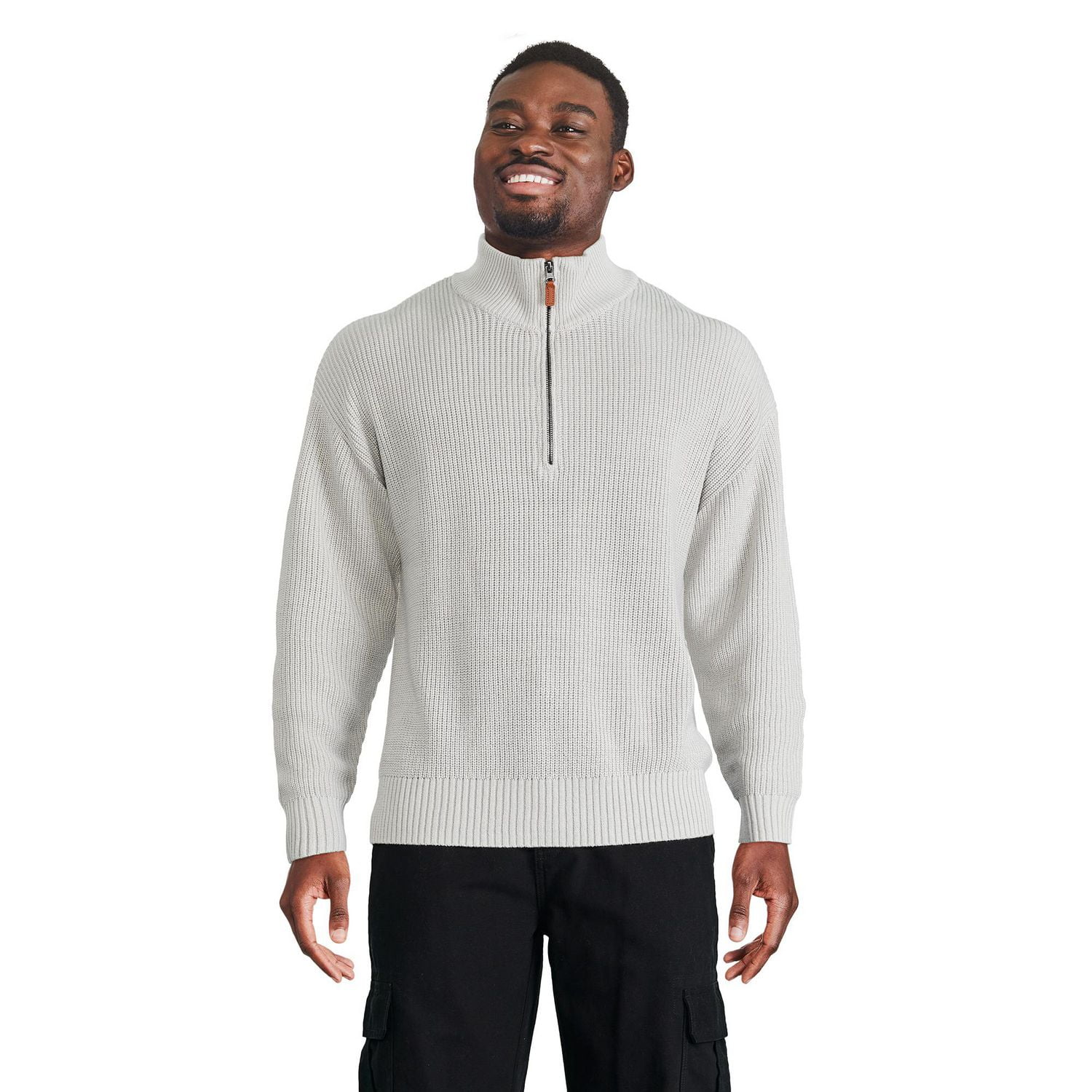 George Men's Ribbed Half-Zip Sweater, Sizes S-2XL