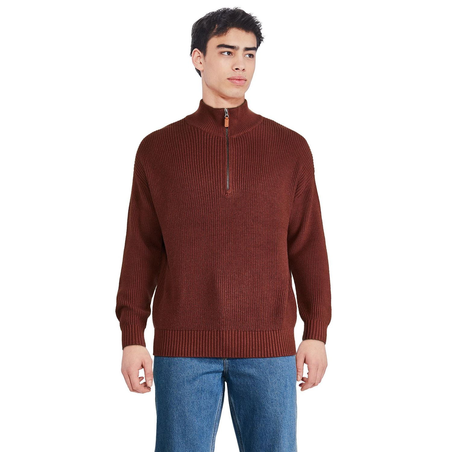 Chandail à demi-fermeture éclair et tricot côtelé George pour hommes Tailles P-2XL