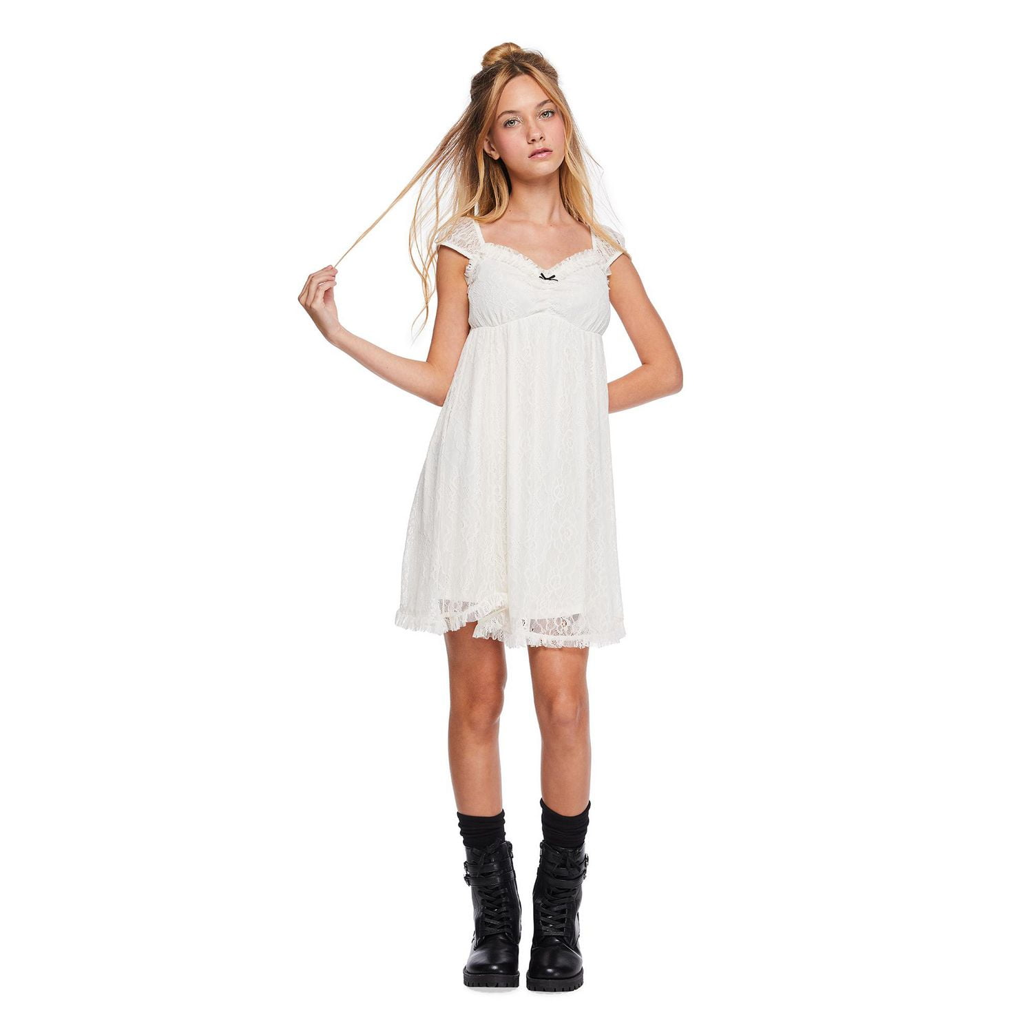 My Sister's Closet Girls' Cap Sleeve Hanky Hem Lace Babydoll Dress