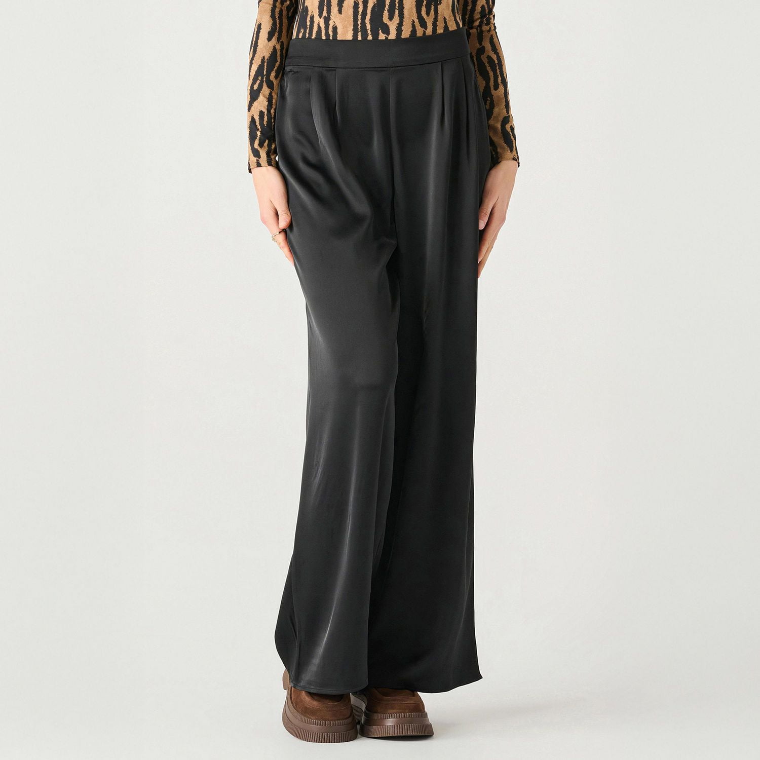 Devoted high-waisted satin wide-leg pants