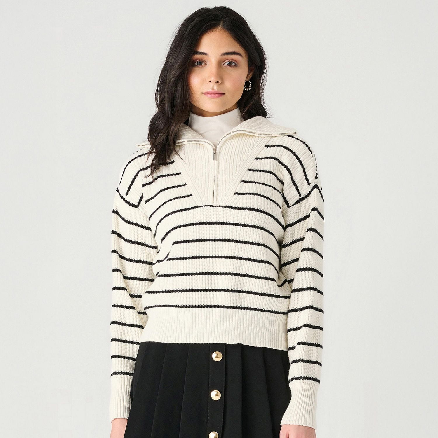 Devoted long sleeve half-zippered sweater