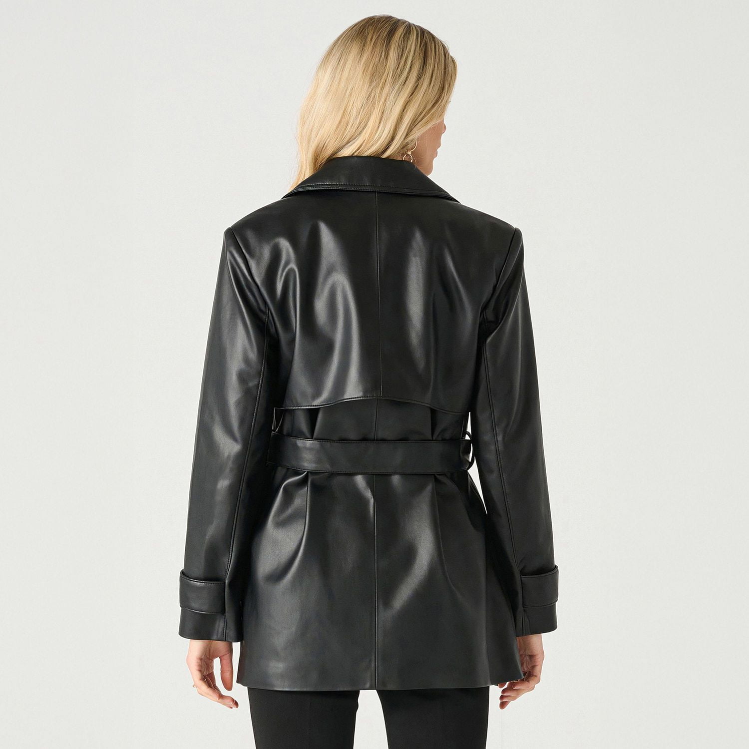 Devoted manteau à manches longues en simili cuir avec ceinture