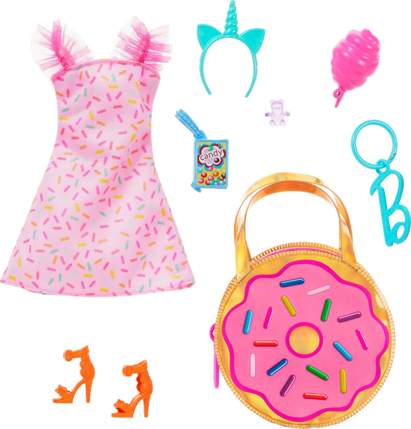 Barbie Doll Clothing Deluxe Keychain Bag with Candy Themed Accessories 1 Outfit Walmart