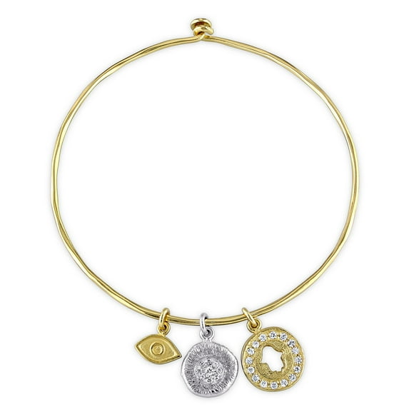 Miabella 4/5 Carat T.G.W. Cubic Zirconia Two-Tone Sterling Silver Charm Bracelet, 8.25"