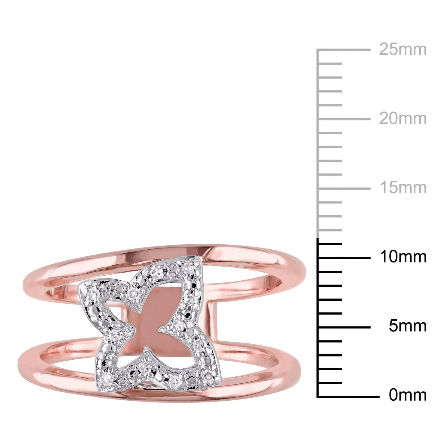 Bague papillon ajourée Miabella avec accents de diamants en argent sterling plaqué de rhodium rosé