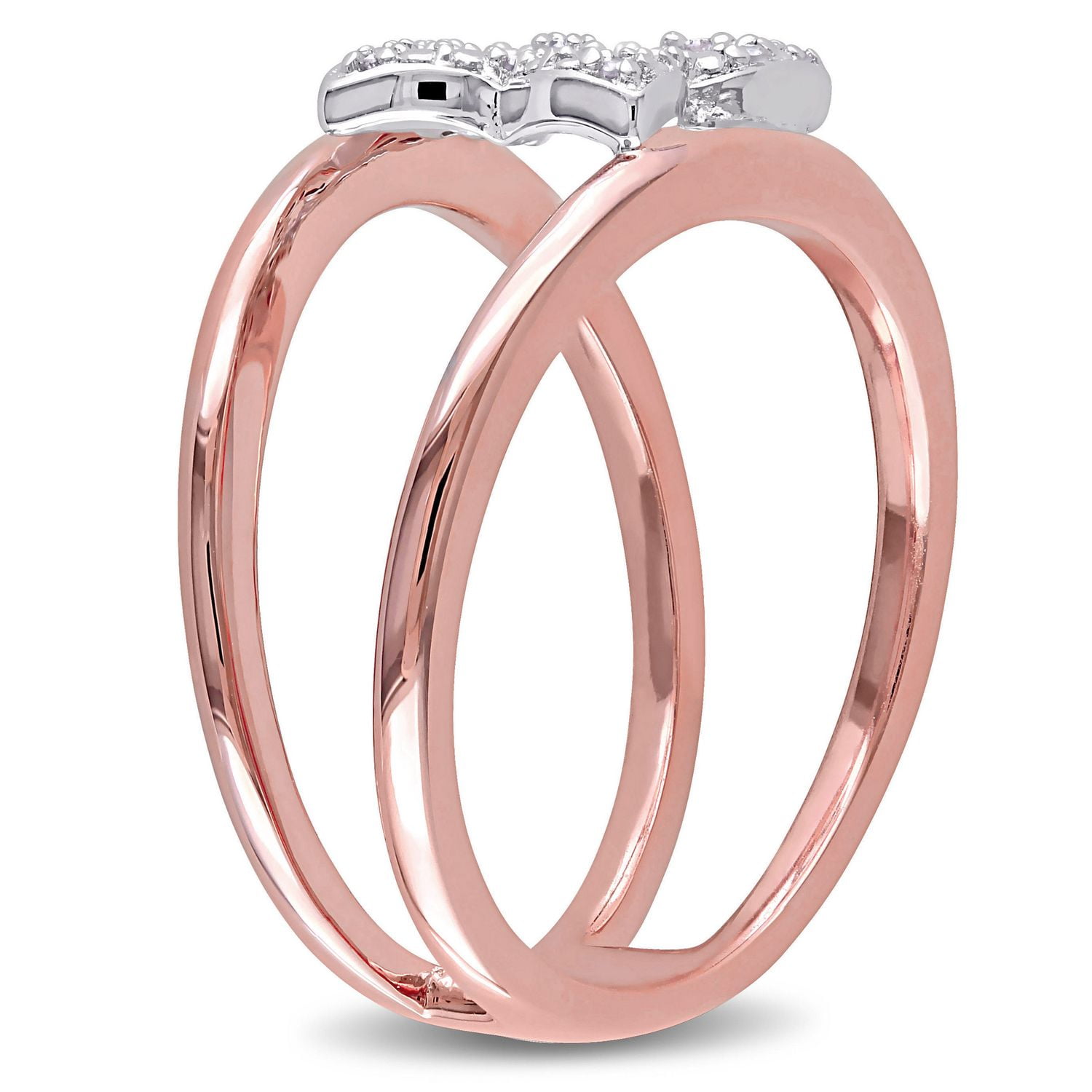 Miabella Diamond-Accent Rose Rhodium-Plated Sterling Silver Openwork Butterfly Ring