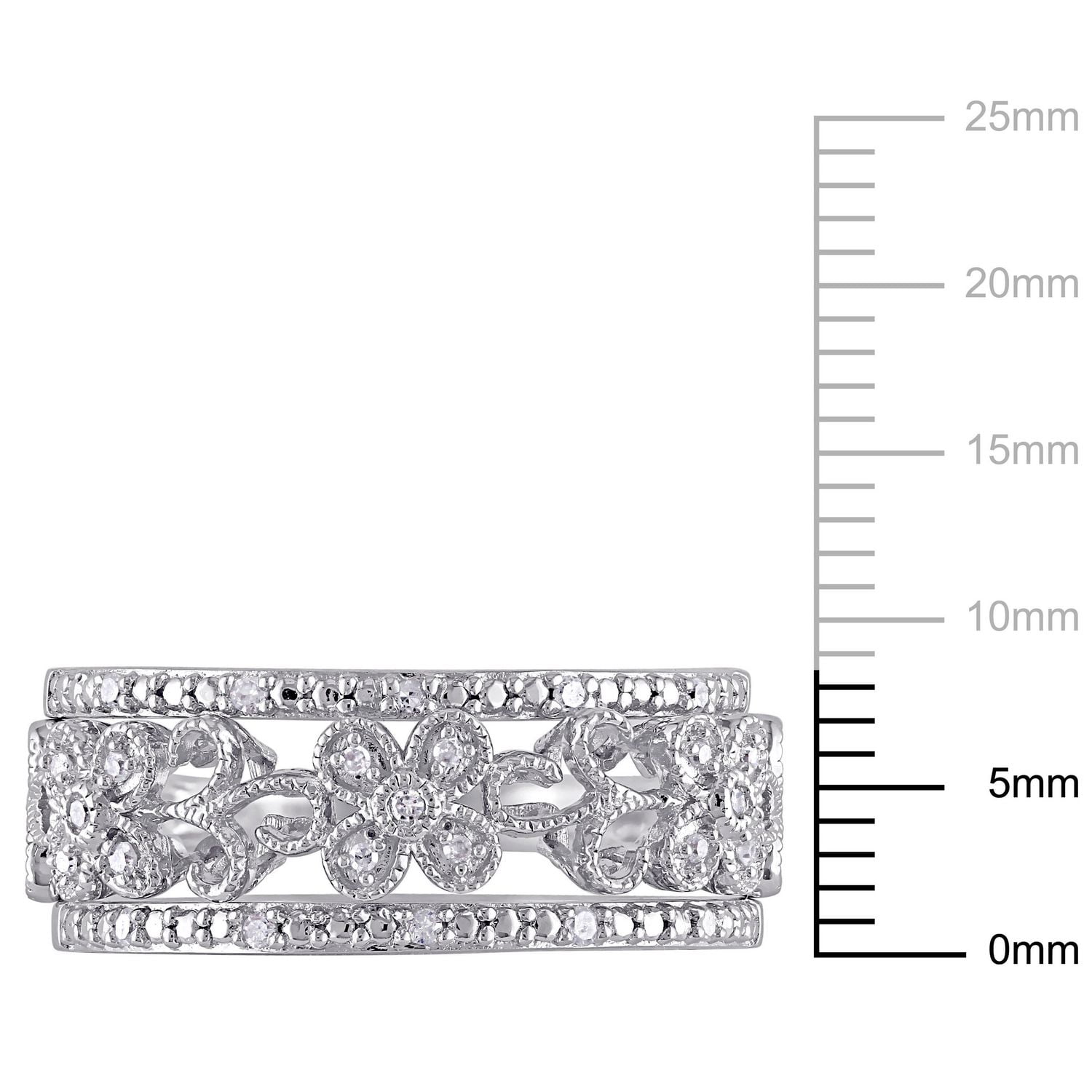 Ensemble de bagues florales rétro 3-mcx Miabella avec diamants 1/10 CT poids total en argent sterling