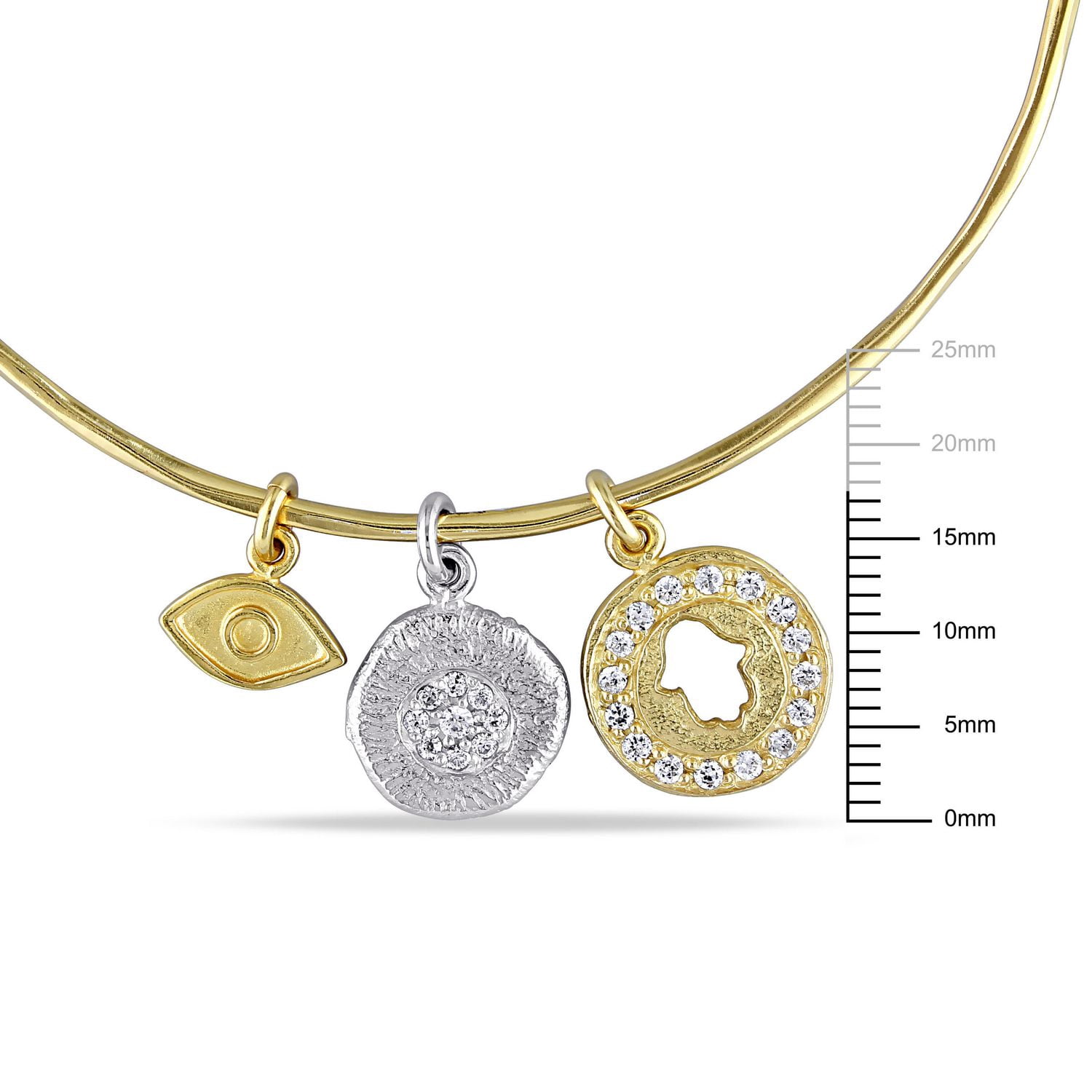 Miabella 4/5 Carat T.G.W. Cubic Zirconia Two-Tone Sterling Silver Charm Bracelet, 8.25"
