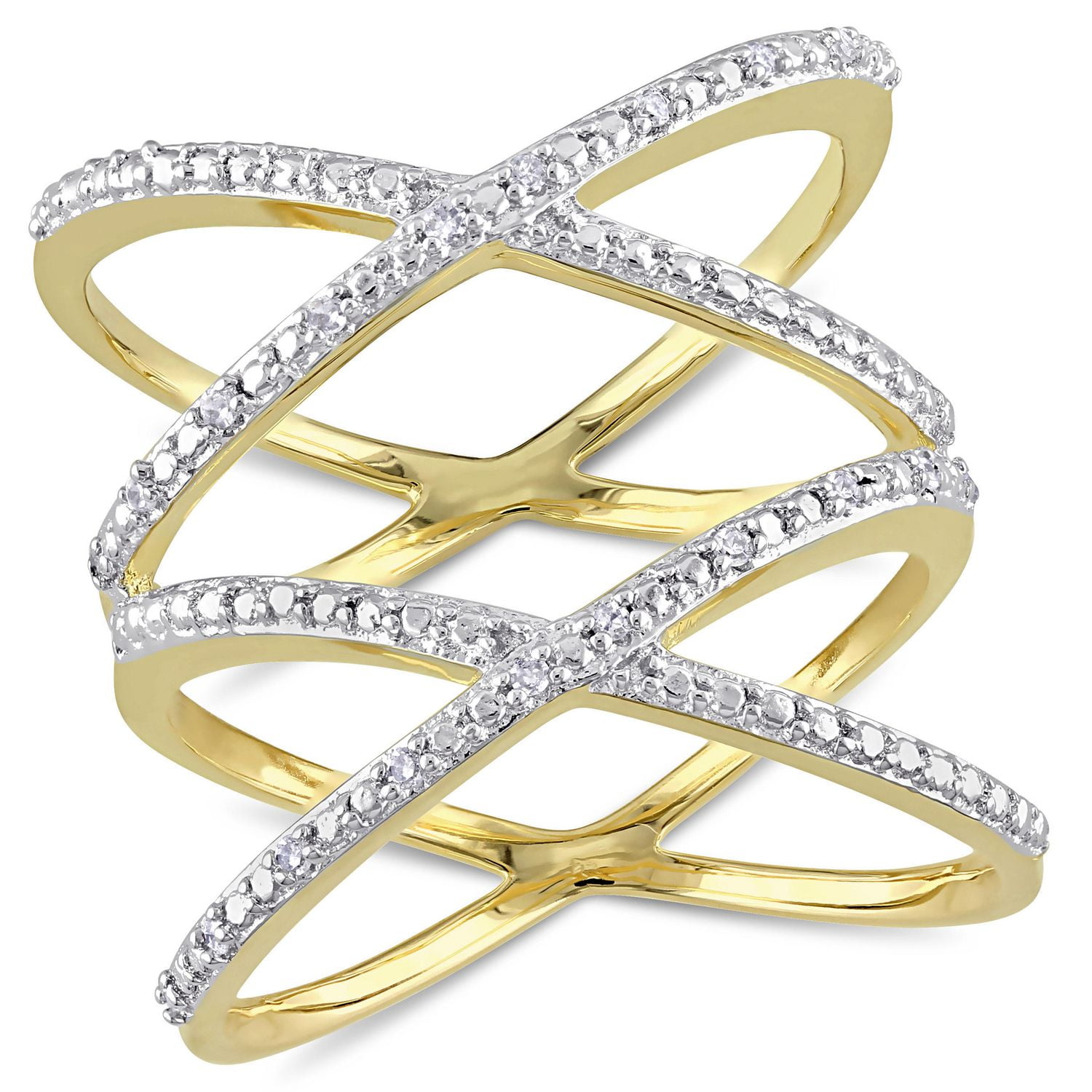 Miabella 1/10 Carat T.W Diamond Yellow Rhodium-Plated Sterling Silver Double Crisscross Ring