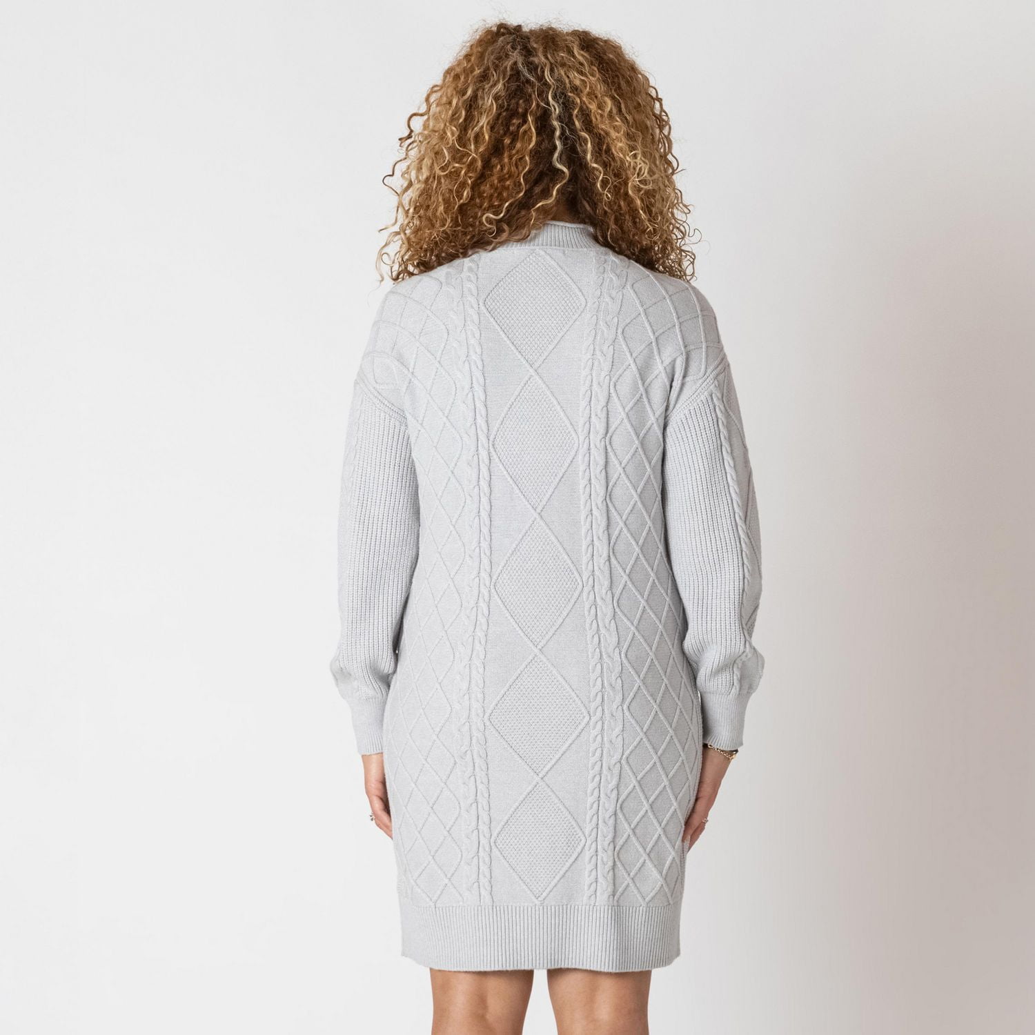 Devoted long sleeve cable knit mock neck sweater dress