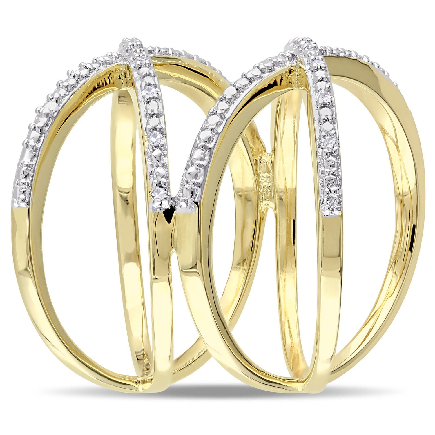 Miabella 1/10 Carat T.W Diamond Yellow Rhodium-Plated Sterling Silver Double Crisscross Ring