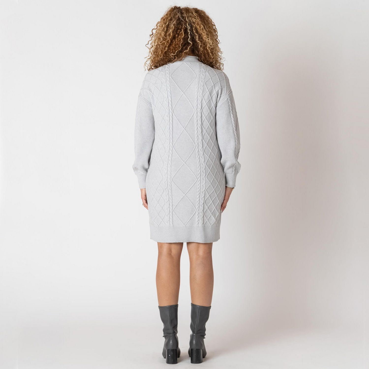 Devoted long sleeve cable knit mock neck sweater dress