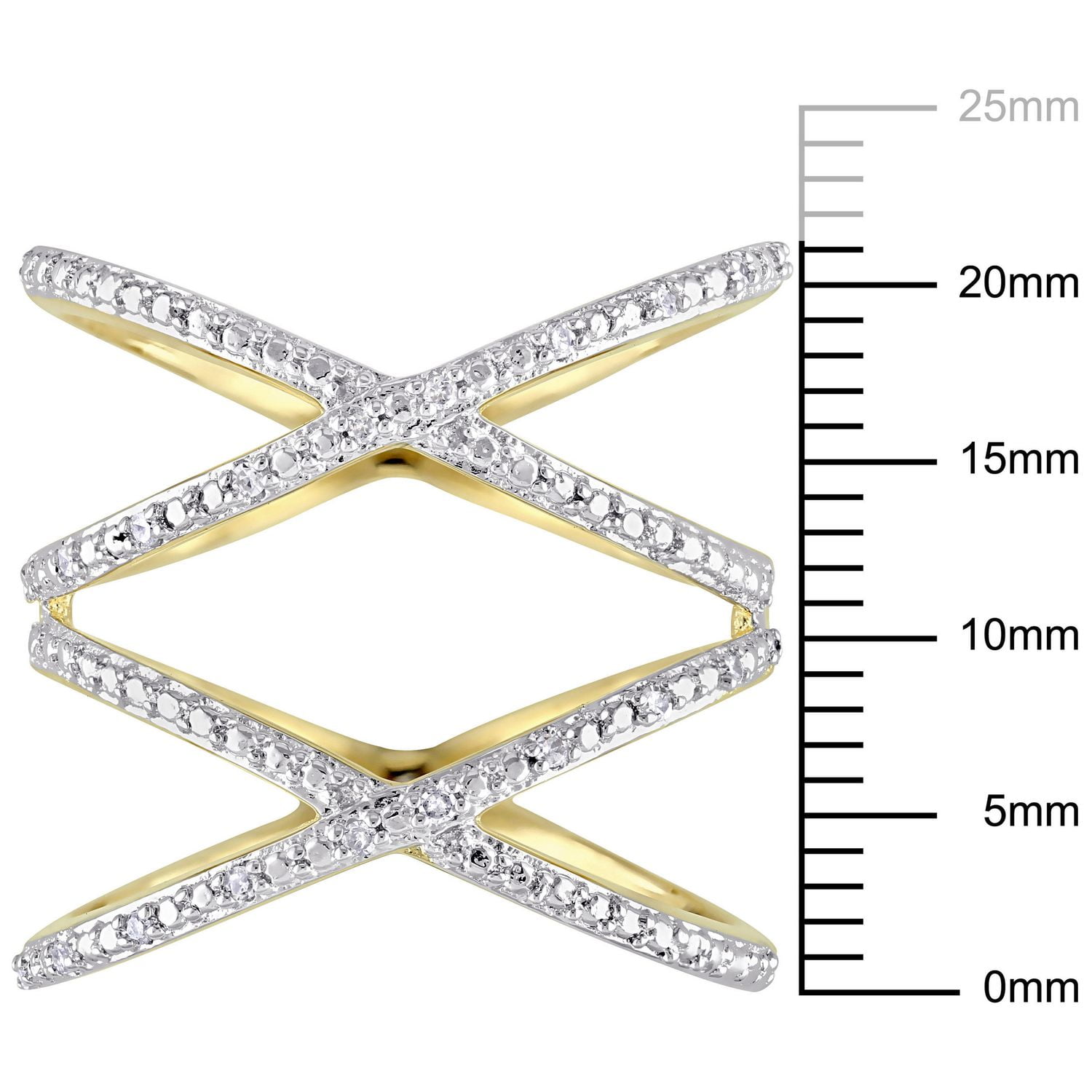 Miabella 1/10 Carat T.W Diamond Yellow Rhodium-Plated Sterling Silver Double Crisscross Ring