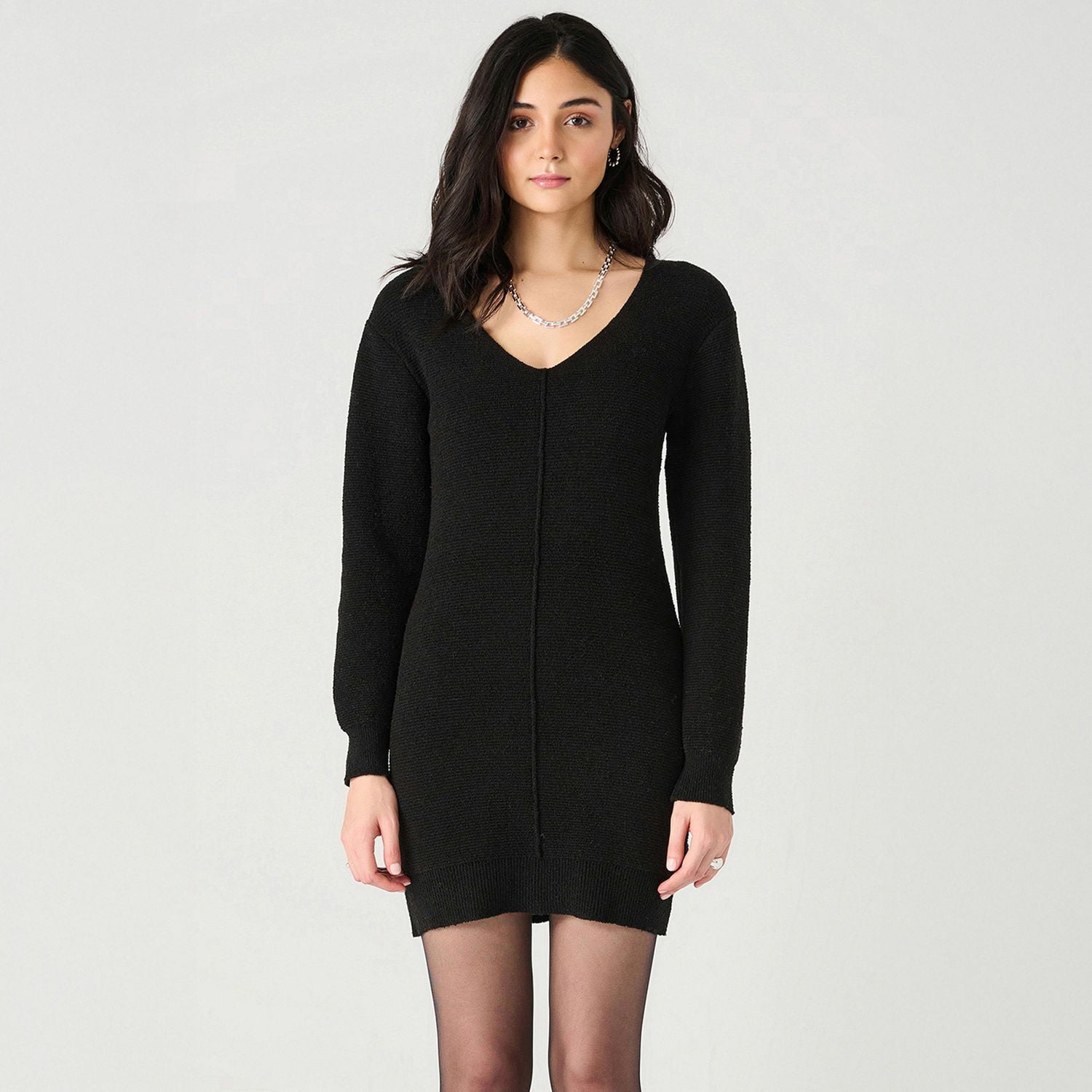 Devoted long sleeve V-neck ribbed sweater dress