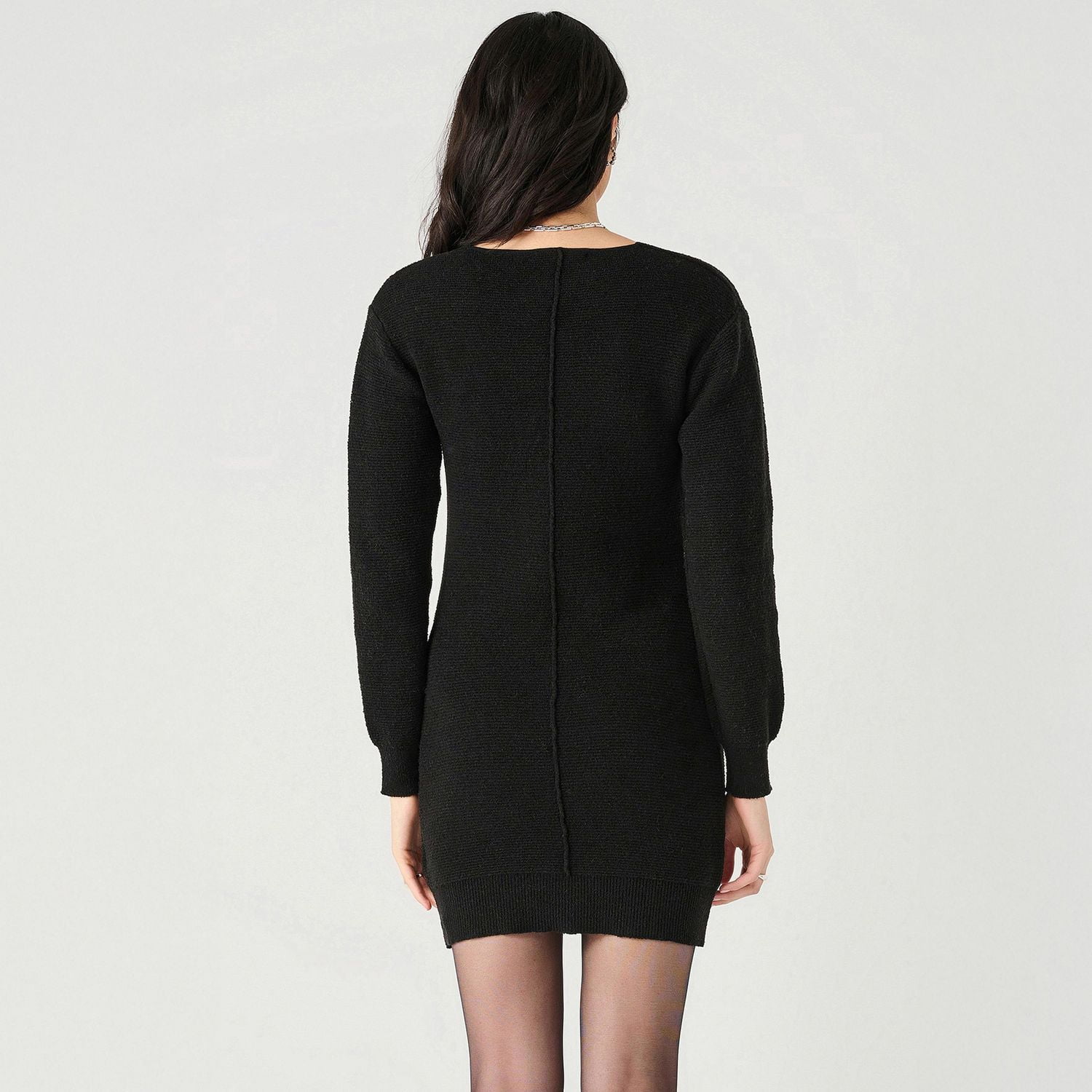 Devoted long sleeve V-neck ribbed sweater dress