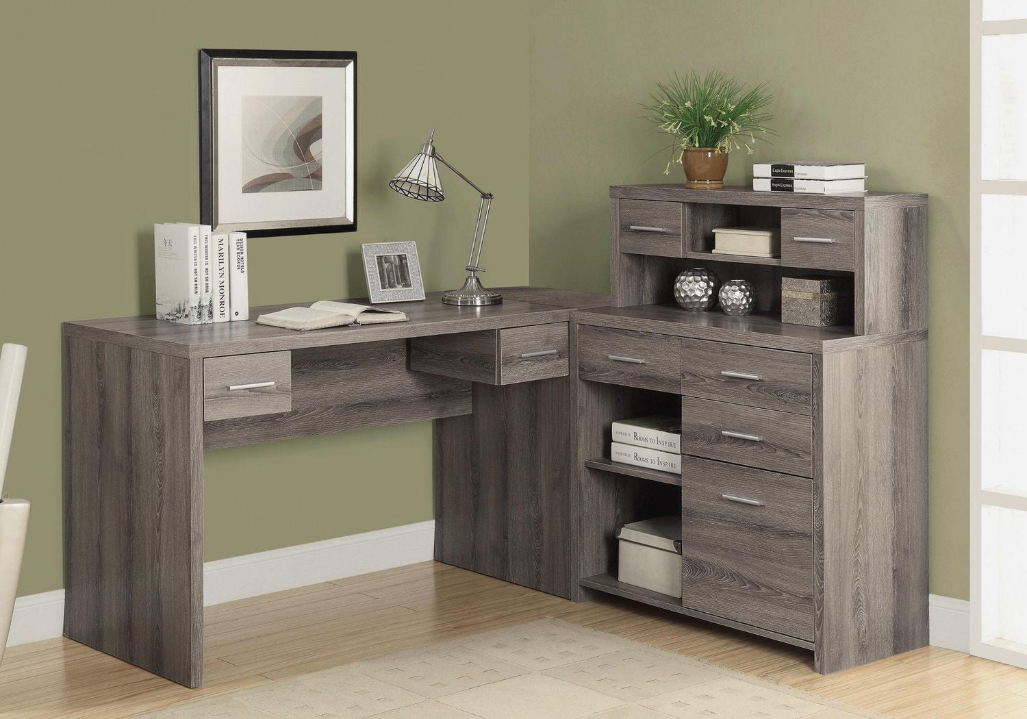 Monarch Specialties Inc Dark Taupe ReclaimedLook L Shaped Home Office