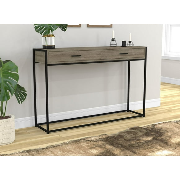 Safdie & Co. Entryway Table/Console Table/Sofa Couch Table-48"L/Dark Taupe/Black Metal