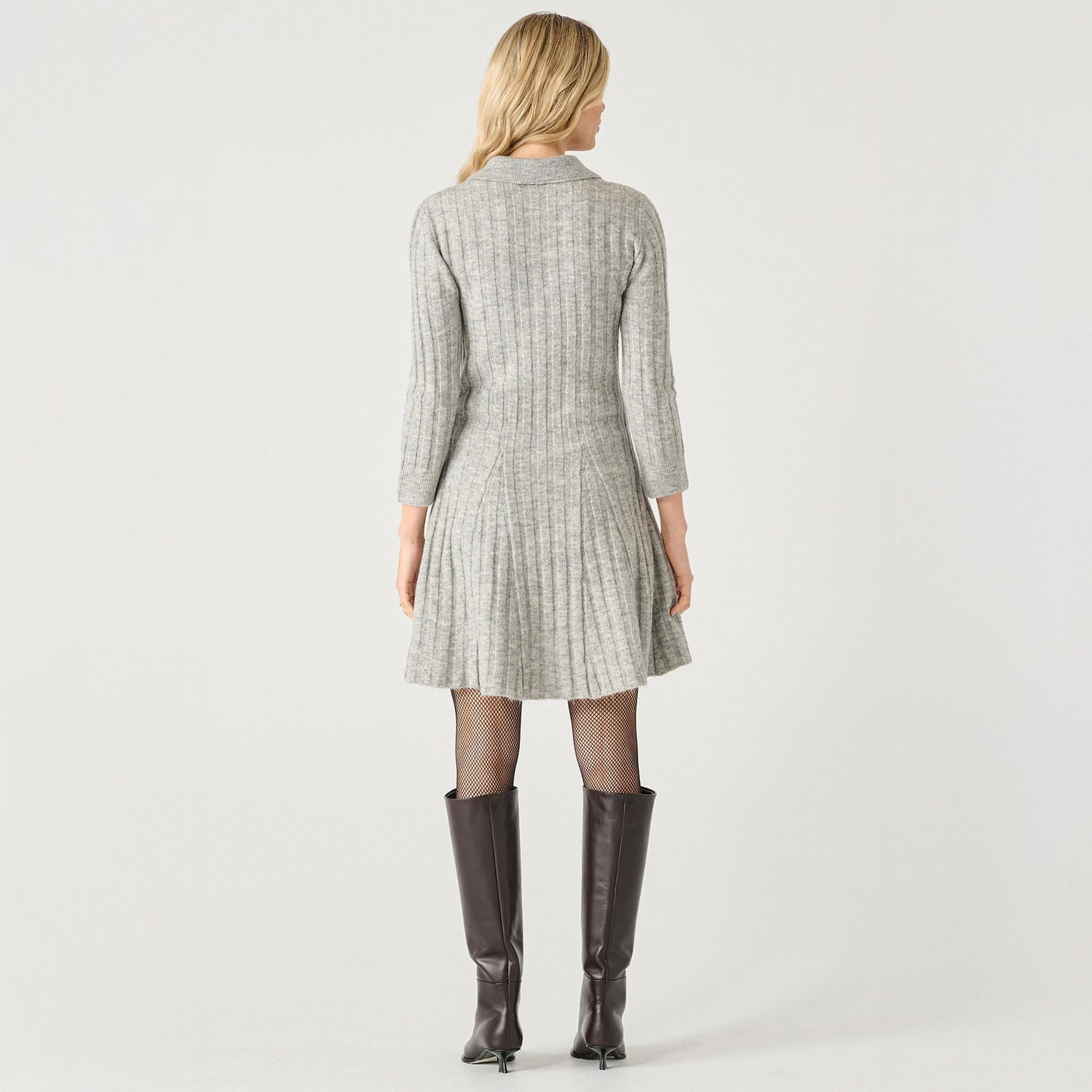 Devoted long sleeve ribbed collared mini sweater dress
