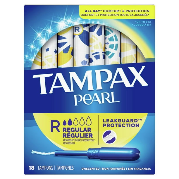 Tampons en plastique degré d'absorption régulier Pearl de Tampax 18 tampons