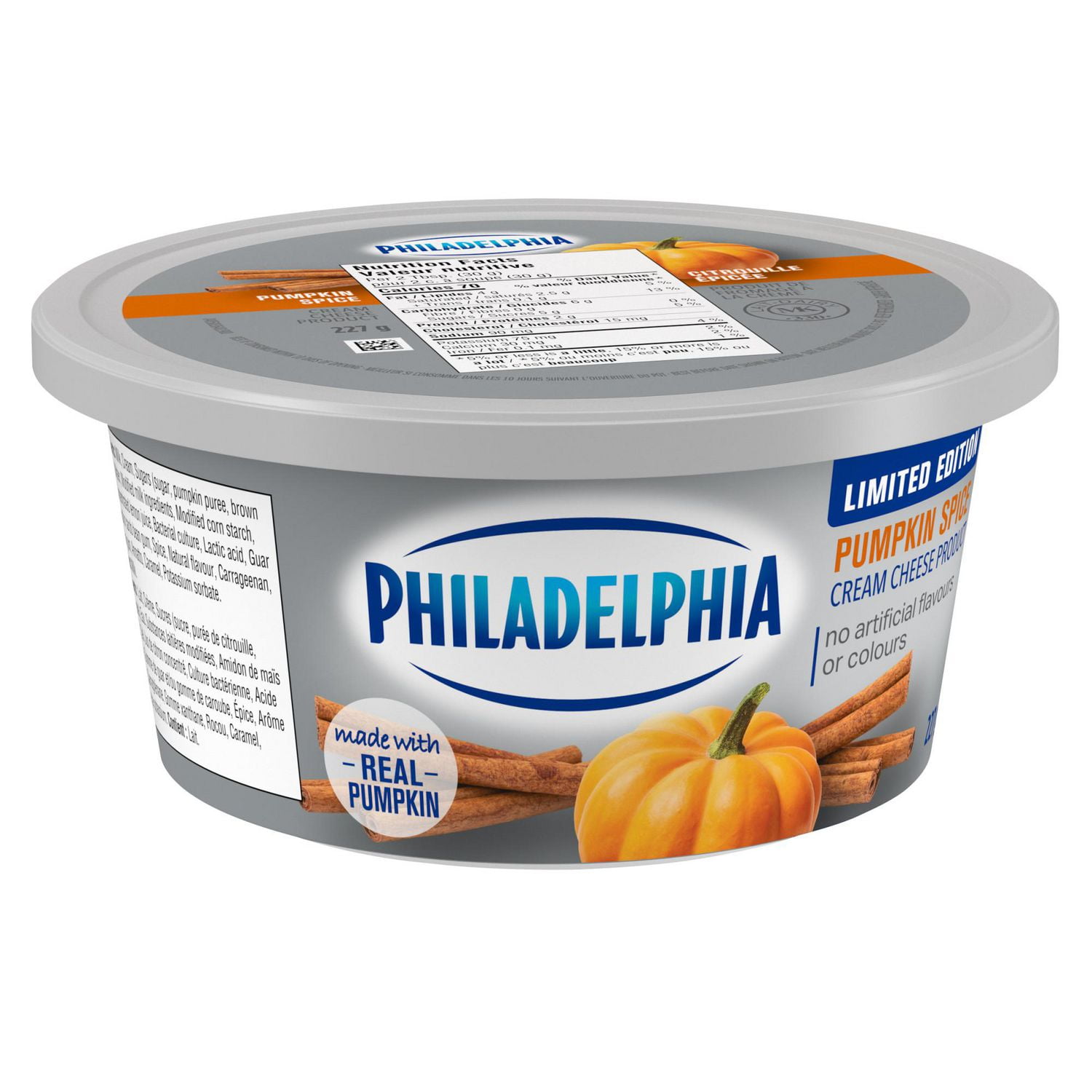 Philadelphia Cream Cheese Product, 1 Tub, for Smooth, Spreadable Fall Mornings, Pumpkin Spice, No Artificial Flavours or Colours, 227 g, Philadelphia Cream Cheese