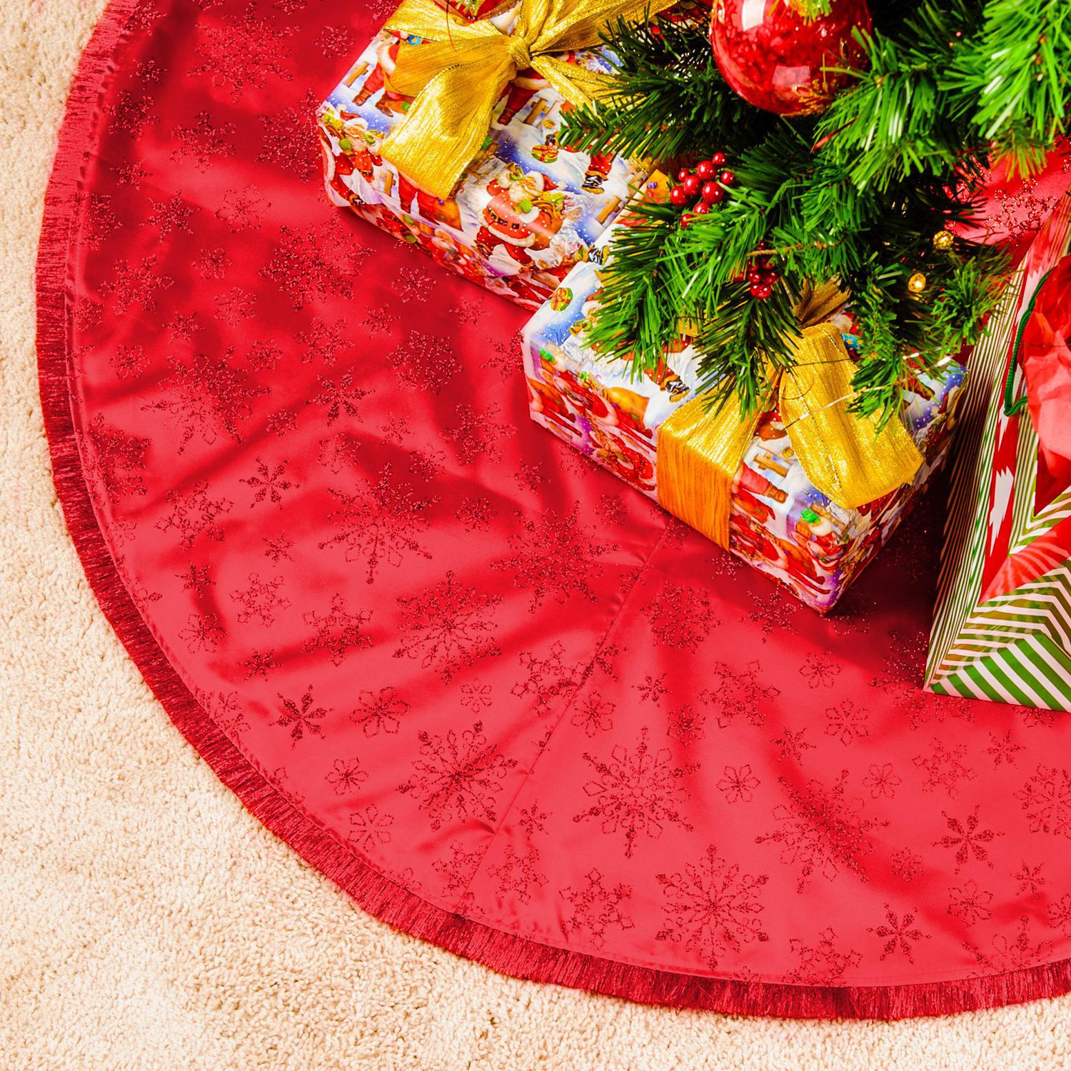 48" Red Glittered Snowflake Tree Skirt Walmart Canada