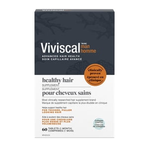 Viviscal Les suppléments de croissance des cheveux pour hommes Nourrit les cheveux minces et améliore la croissance des poils, 60 Comprimés