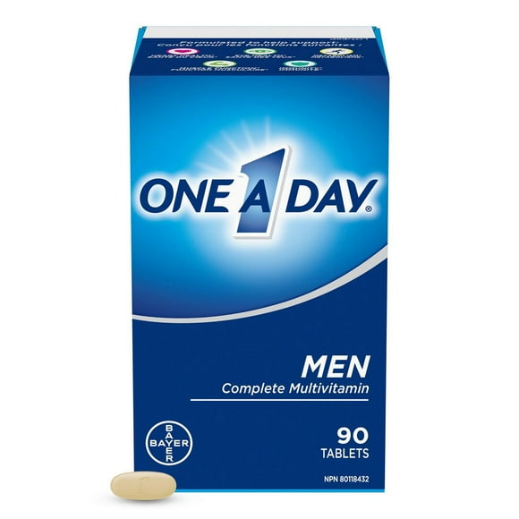Multivitamines One&nbsp;A&nbsp;Day pour hommes&nbsp;– Vitamines quotidiennes pour hommes, contenant des vitamines&nbsp;A, C et D et du zinc pour soutenir la santé immunitaire, des vitamines&nbsp;E et B12, du magnésium et du calcium 90&nbsp;comprimés