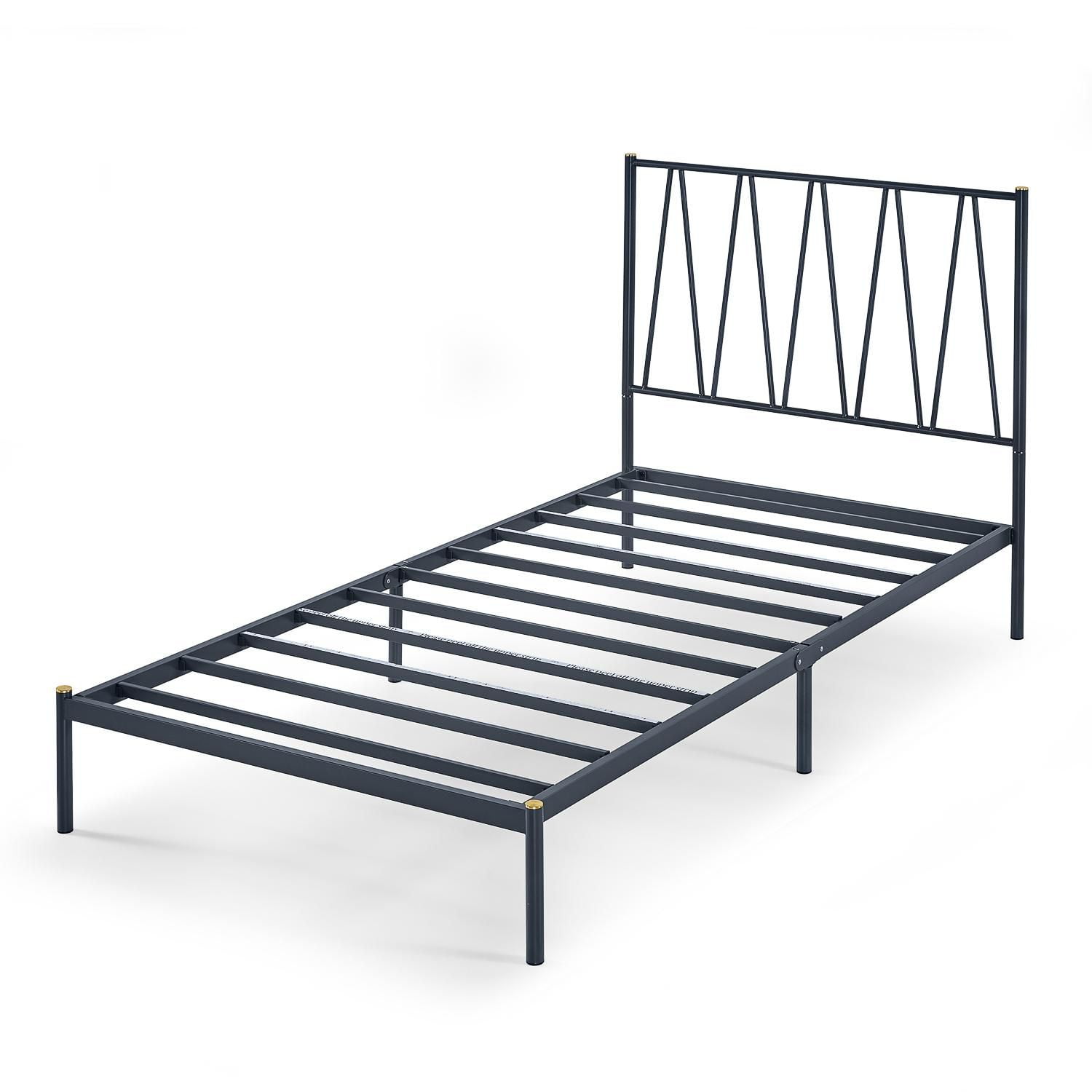 Zinus Olga Modern 41 Metal Platform Bed With Headboard, Navy Blue Bed  Frame, 5 Year Warranty