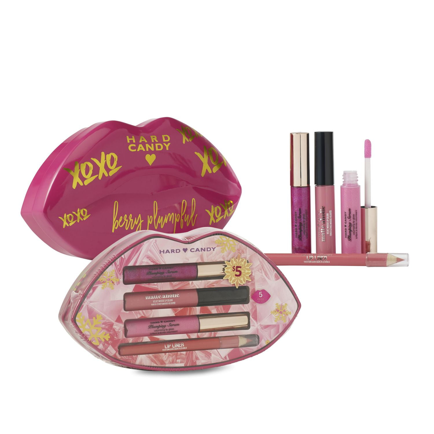 Hard Candy Mauvelously Matte Lip Tin Giftset; 3 Plumping Serum Lipgloss Pink Shades with