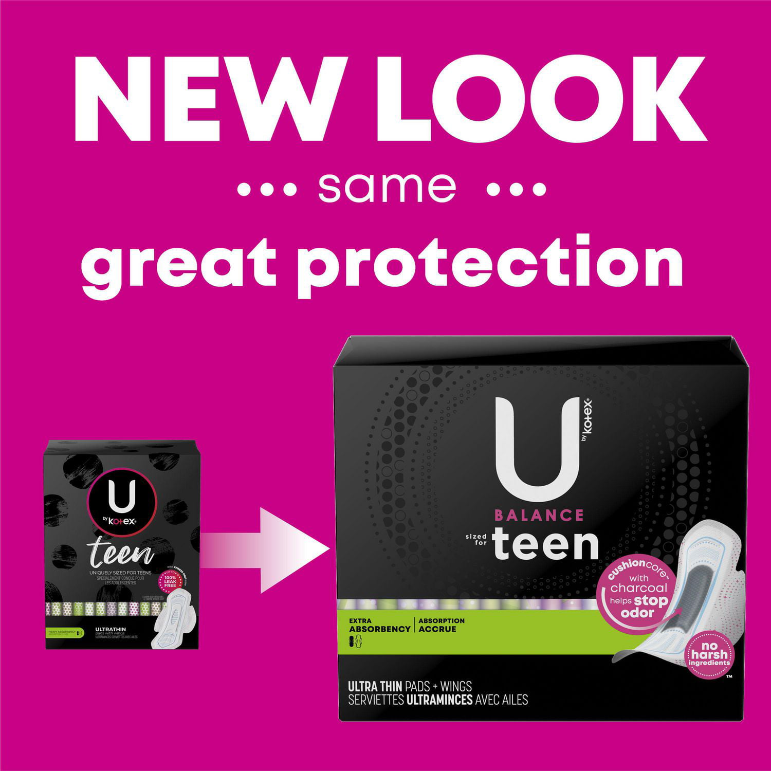 U by Kotex Balance Sized for Teens Ultra Thin Overnight Pads with Wings
