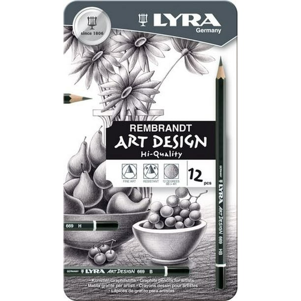 Crayons de couleur à croquis Lyra Art & Design - 12 unités boîte en fer blanc