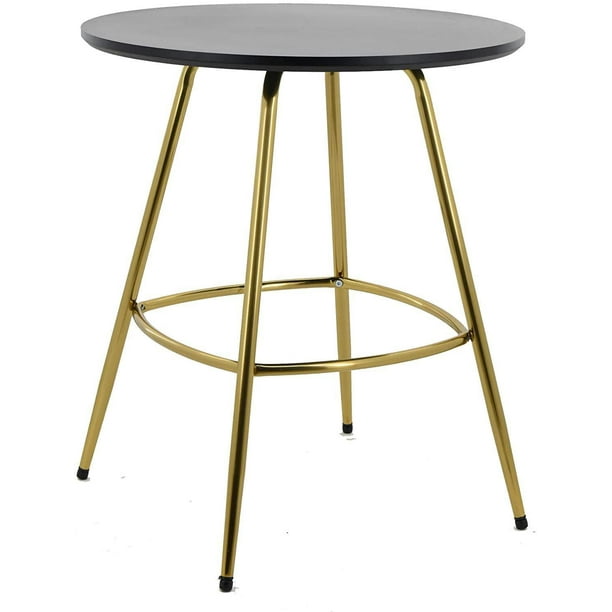 Table ronde L-Living Elton en noir avec pieds en métal plaqué or