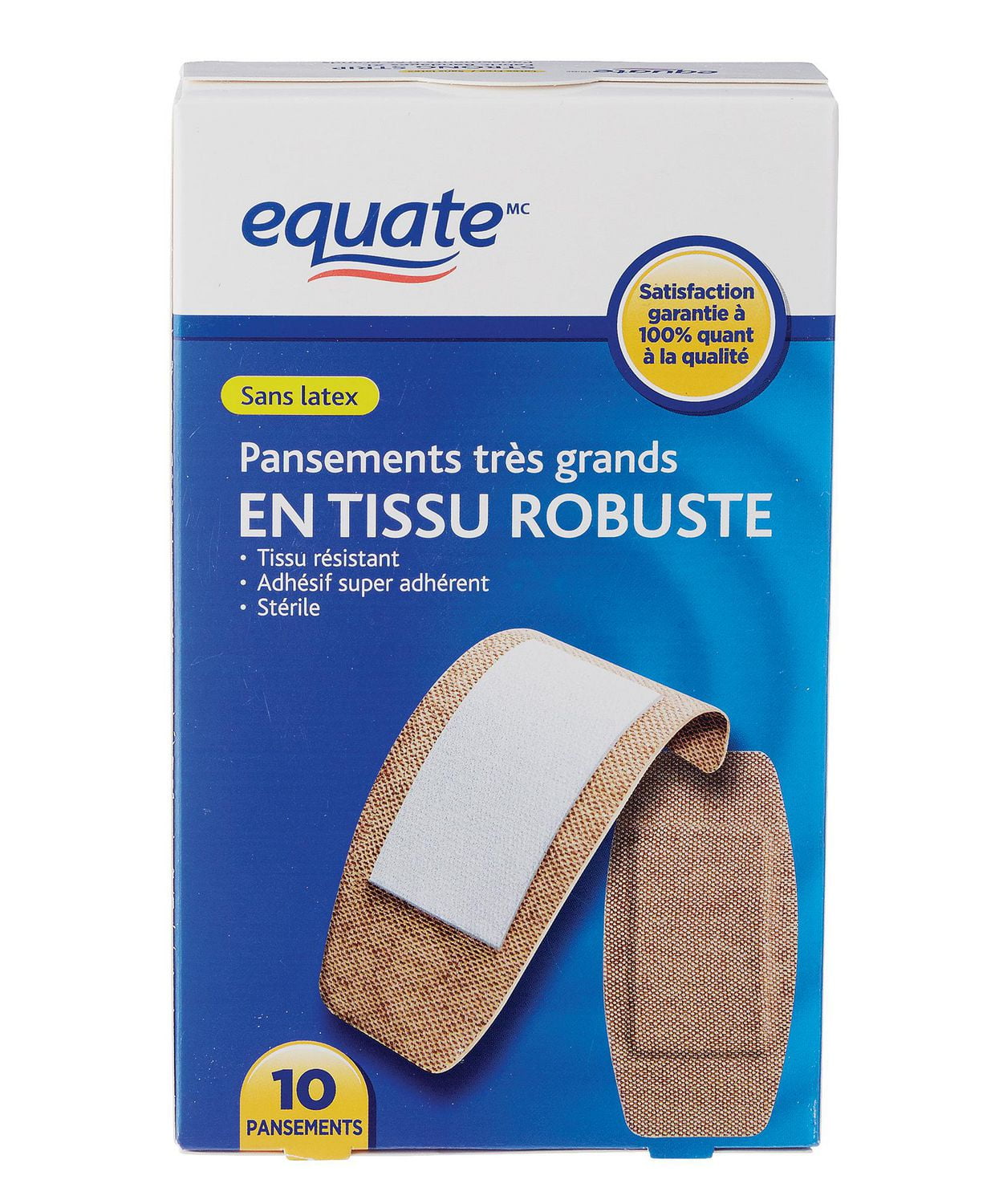 Equate Pansements très grands en tissu robuste, 10ct