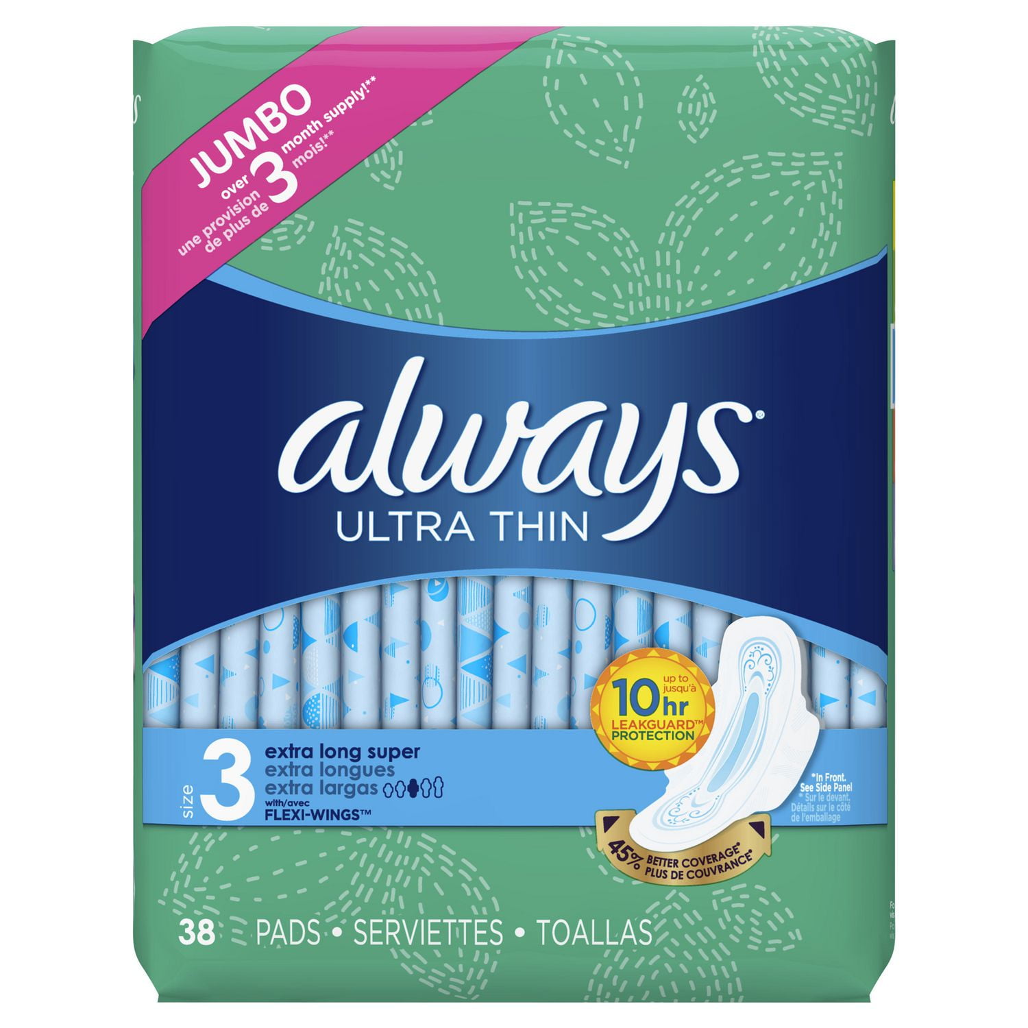 Always Ultra Thin Size 3 Extra Long Super Pads with Wings Walmart Canada