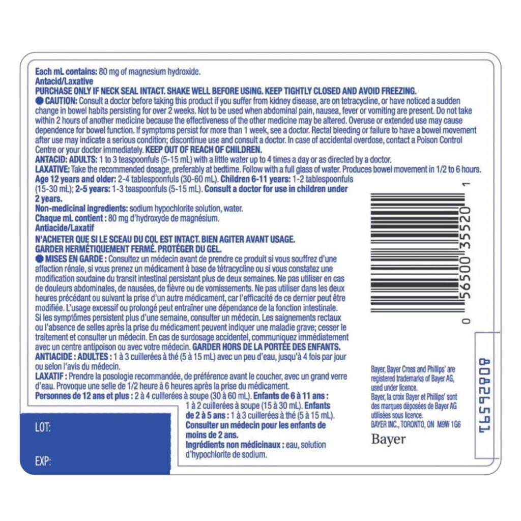 Bayer Phillips Lait de magnésie liquide 350 ml