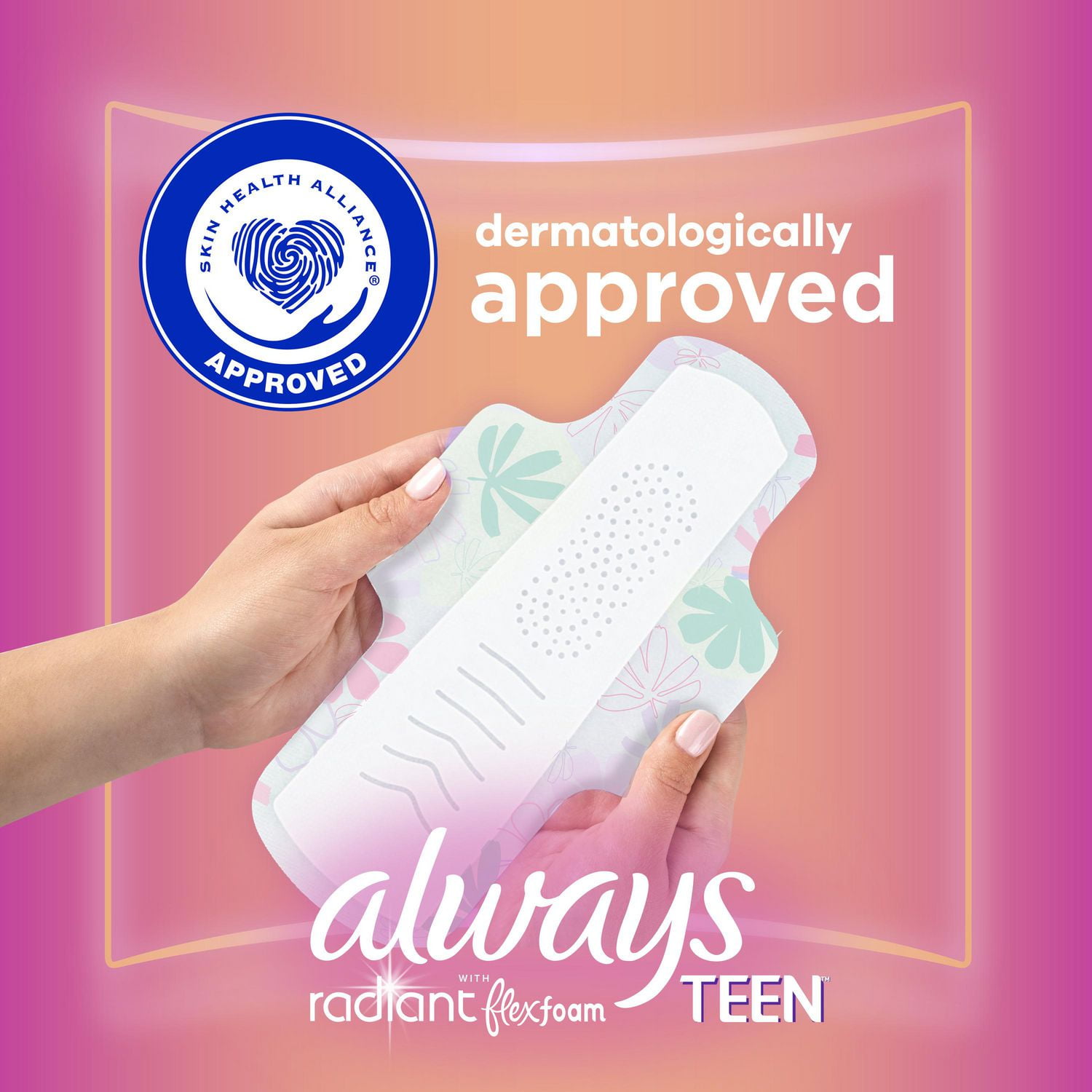 Always Radiant FlexFoam Teen Pads Regular Absorbency, 100% Leak Free  Protection is possible, with Wings, Unscented, 14 Pads 