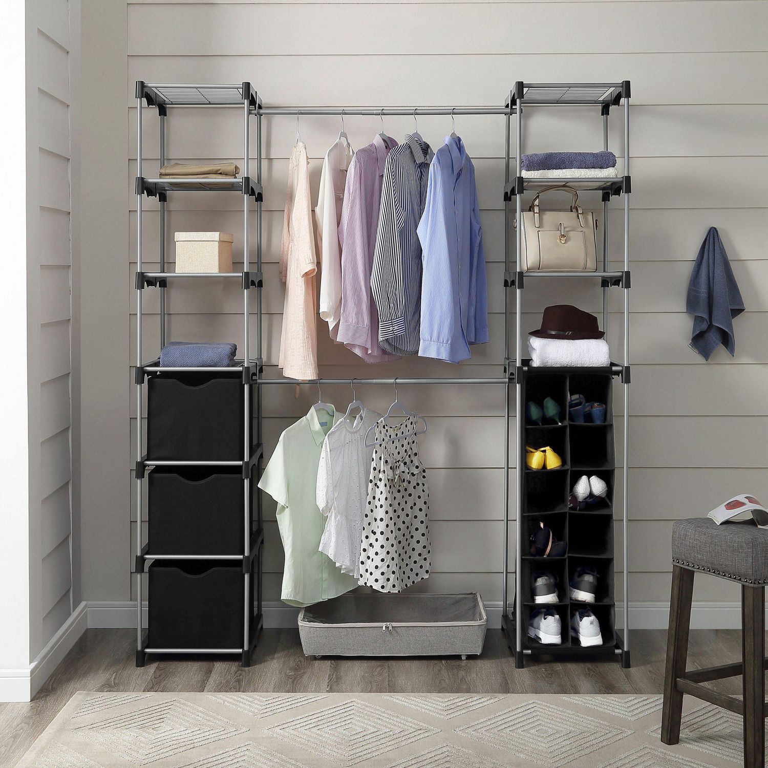 Mainstays Closet Organizer With Storage 2 Tower 9 Shelves Easy To Assemble Black Walmart Canada
