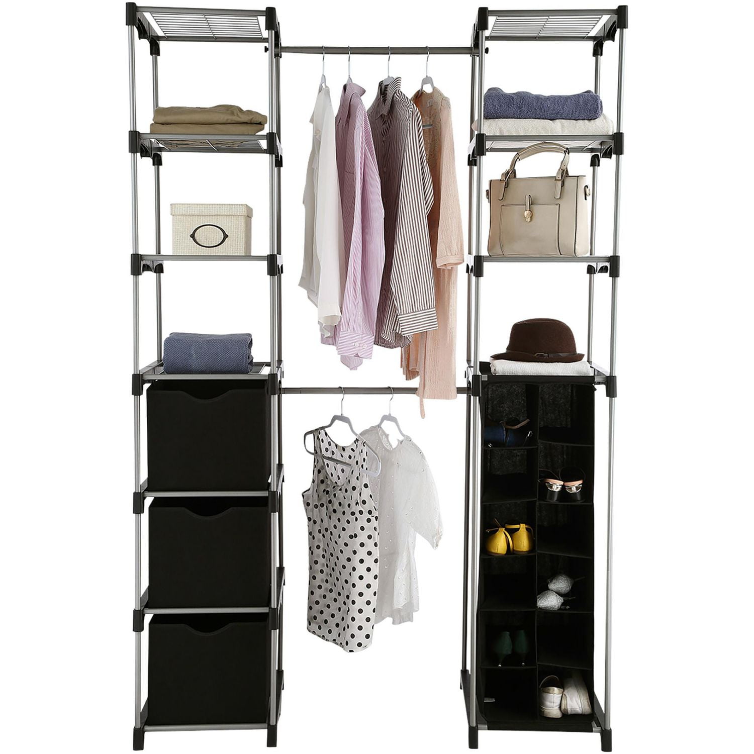 Mainstays closet organizer 2 hanging racks 4 adjustable shelves sale