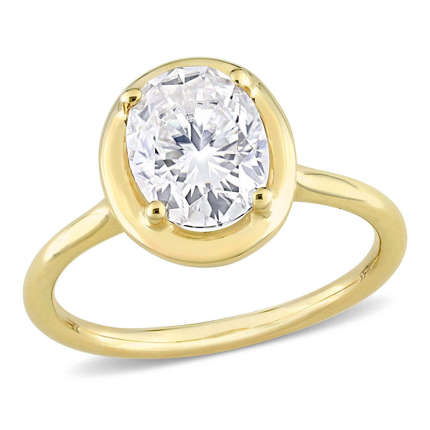 Bague de mariée solitaire ovale Miabella en or jaune 10K avec moissanite 2 carat PPT