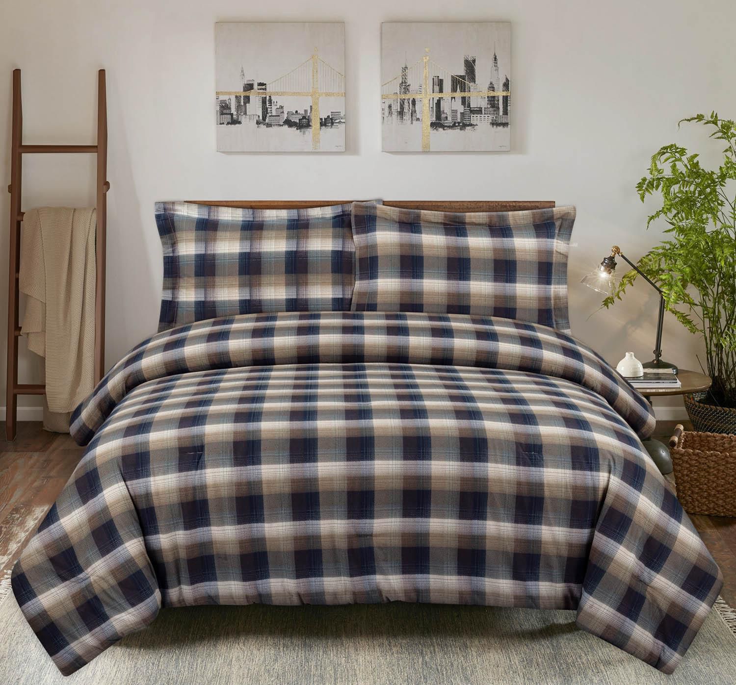 Flannel Navy Plaid King Comforter Set, Plaid Flannel Duvet Cover
