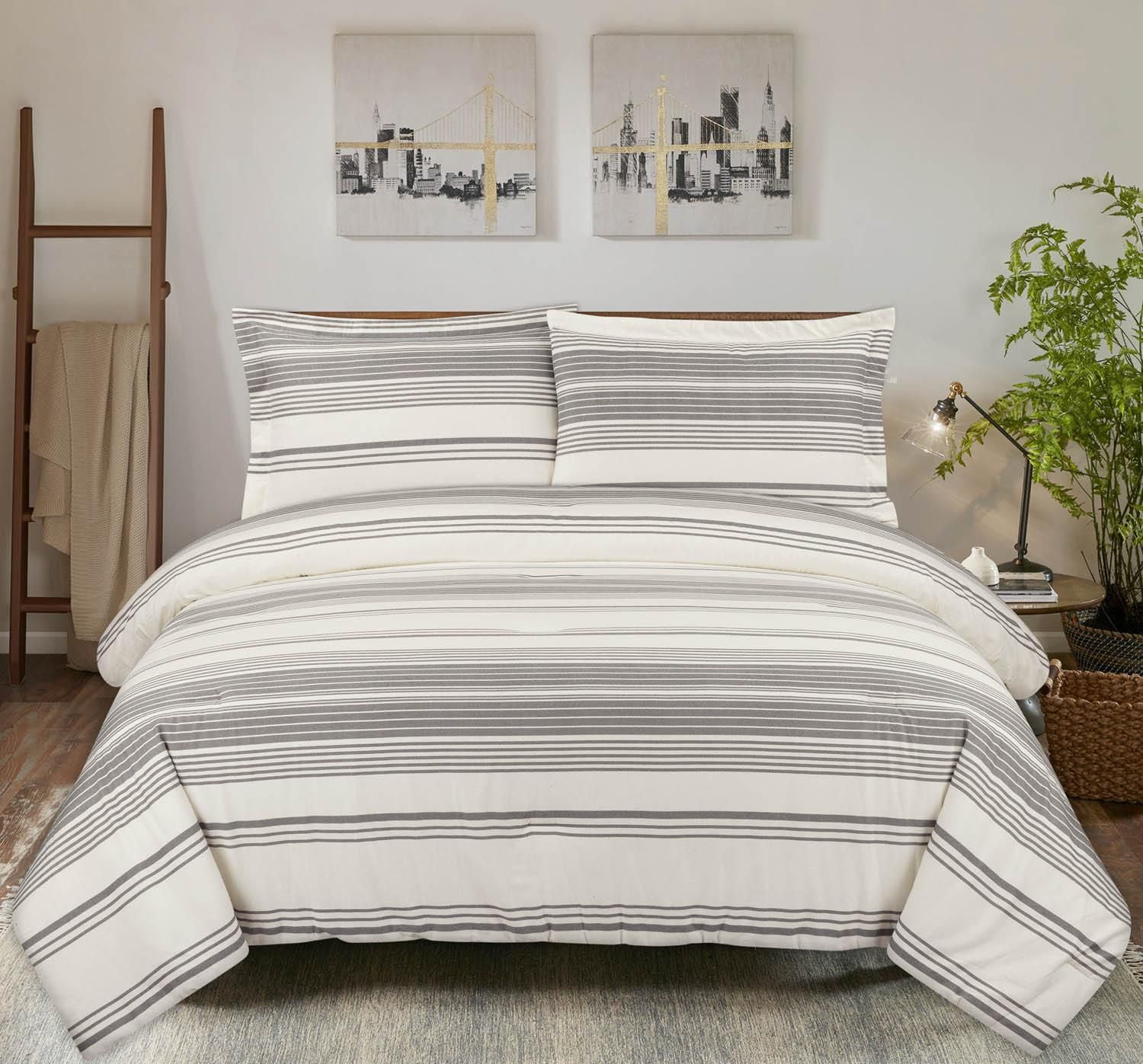 FLANNEL GREY STRIPE KING COMFORTER SET Walmart Canada
