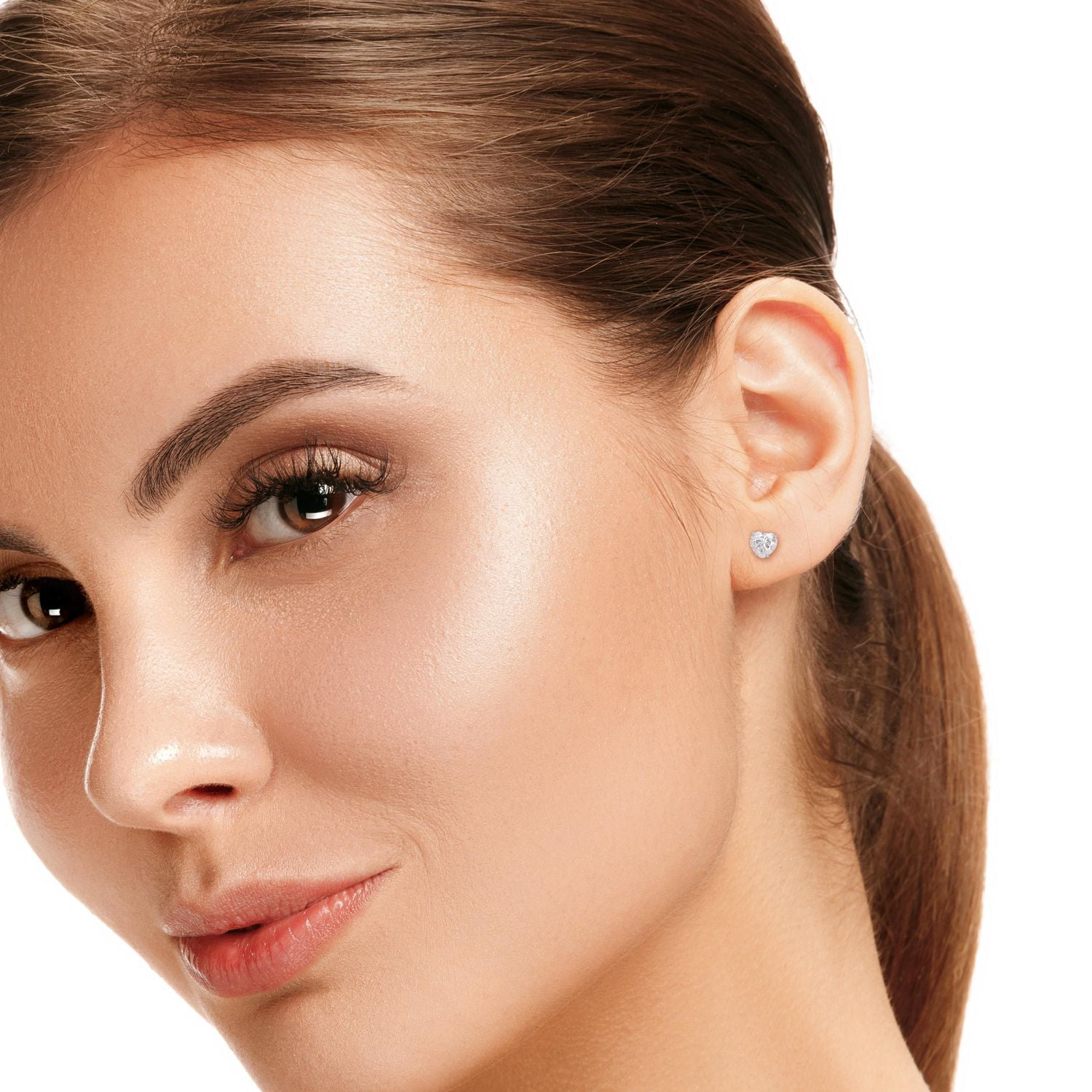 Miabella 1-1/2 Carat T.G.W. Moissanite Heart Solitaire Stud Earrings in Sterling Silver